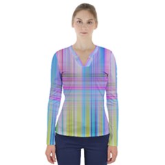 Texture Abstract Squqre Chevron V-neck Long Sleeve Top by HermanTelo