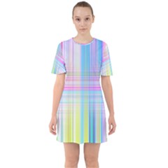 Texture Abstract Squqre Chevron Sixties Short Sleeve Mini Dress