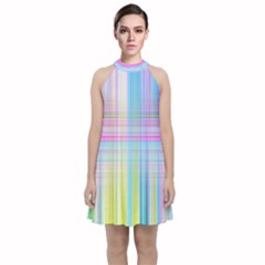 Texture Abstract Squqre Chevron Velvet Halter Neckline Dress 