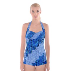 Texture Surface Blue Shapes Boyleg Halter Swimsuit 