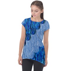 Texture Surface Blue Shapes Cap Sleeve High Low Top