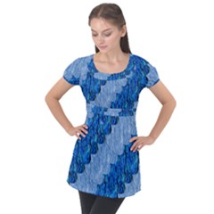 Texture Surface Blue Shapes Puff Sleeve Tunic Top