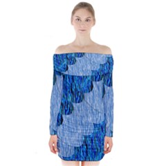 Texture Surface Blue Shapes Long Sleeve Off Shoulder Dress