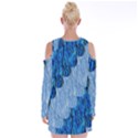 Texture Surface Blue Shapes Velvet Long Sleeve Shoulder Cutout Dress View2