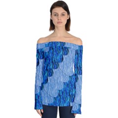 Texture Surface Blue Shapes Off Shoulder Long Sleeve Top by HermanTelo