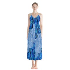 Texture Surface Blue Shapes Button Up Chiffon Maxi Dress