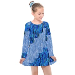 Texture Surface Blue Shapes Kids  Long Sleeve Dress