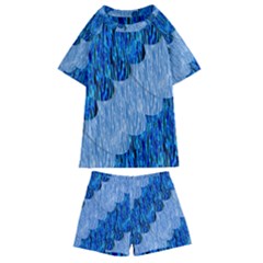 Texture Surface Blue Shapes Kids  Swim Tee And Shorts Set