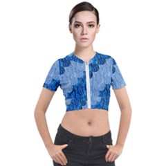 Texture Surface Blue Shapes Short Sleeve Cropped Jacket