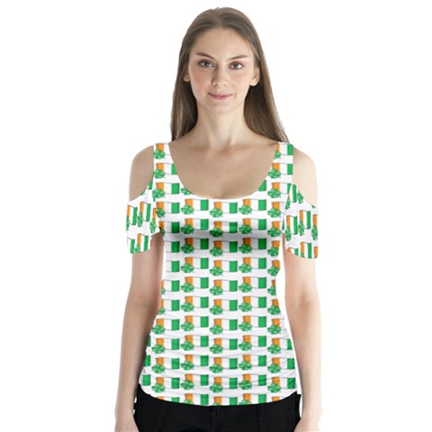 St-patricks Day Background Ireland Butterfly Sleeve Cutout Tee  by HermanTelo