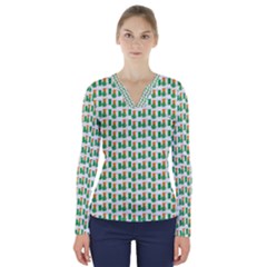 St-patricks Day Background Ireland V-neck Long Sleeve Top by HermanTelo