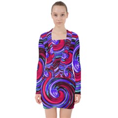 Swirl Vortex Motion V-neck Bodycon Long Sleeve Dress by HermanTelo