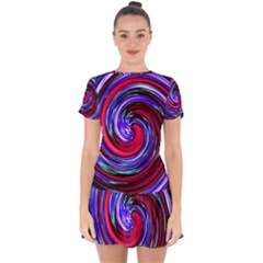 Swirl Vortex Motion Drop Hem Mini Chiffon Dress