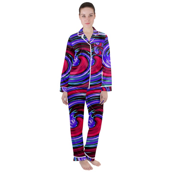 Swirl Vortex Motion Satin Long Sleeve Pyjamas Set