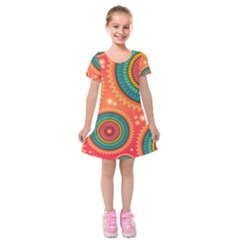 Texture Mosaic Pink Kids  Short Sleeve Velvet Dress