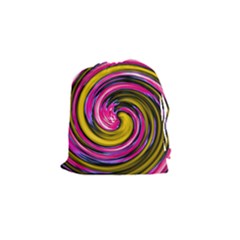 Swirl Vortex Motion Pink Yellow Drawstring Pouch (small)