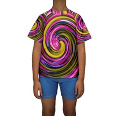 Swirl Vortex Motion Pink Yellow Kids  Short Sleeve Swimwear