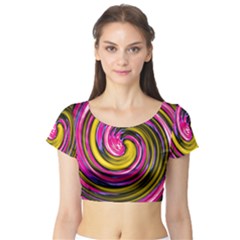 Swirl Vortex Motion Pink Yellow Short Sleeve Crop Top by HermanTelo