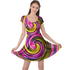 Swirl Vortex Motion Pink Yellow Cap Sleeve Dress