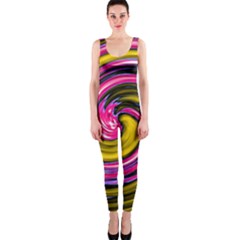 Swirl Vortex Motion Pink Yellow One Piece Catsuit