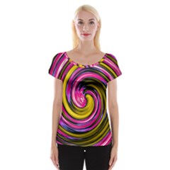 Swirl Vortex Motion Pink Yellow Cap Sleeve Top by HermanTelo