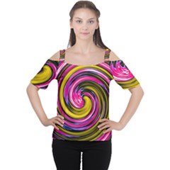 Swirl Vortex Motion Pink Yellow Cutout Shoulder Tee