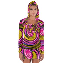 Swirl Vortex Motion Pink Yellow Long Sleeve Hooded T-shirt by HermanTelo