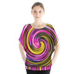 Swirl Vortex Motion Pink Yellow Batwing Chiffon Blouse