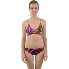 Swirl Vortex Motion Pink Yellow Wrap Around Bikini Set by HermanTelo