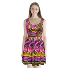 Swirl Vortex Motion Pink Yellow Split Back Mini Dress  by HermanTelo