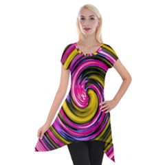 Swirl Vortex Motion Pink Yellow Short Sleeve Side Drop Tunic