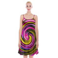 Swirl Vortex Motion Pink Yellow Spaghetti Strap Velvet Dress