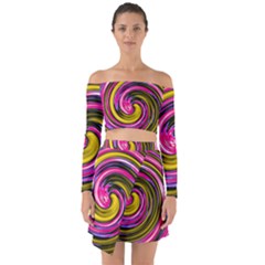 Swirl Vortex Motion Pink Yellow Off Shoulder Top With Skirt Set