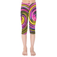 Swirl Vortex Motion Pink Yellow Kids  Capri Leggings 