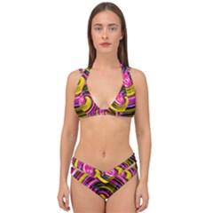 Swirl Vortex Motion Pink Yellow Double Strap Halter Bikini Set by HermanTelo