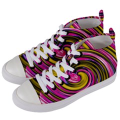 Swirl Vortex Motion Pink Yellow Women s Mid-top Canvas Sneakers by HermanTelo