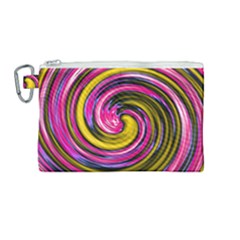 Swirl Vortex Motion Pink Yellow Canvas Cosmetic Bag (medium) by HermanTelo