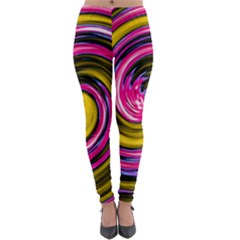 Swirl Vortex Motion Pink Yellow Lightweight Velour Leggings