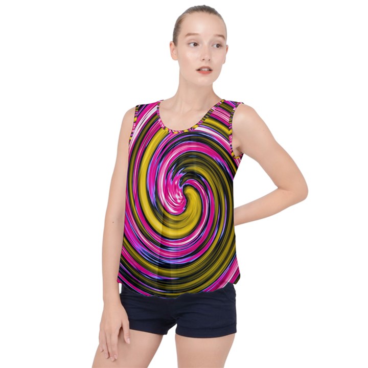 Swirl Vortex Motion Pink Yellow Bubble Hem Chiffon Tank Top