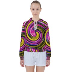 Swirl Vortex Motion Pink Yellow Women s Tie Up Sweat by HermanTelo