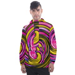 Swirl Vortex Motion Pink Yellow Men s Front Pocket Pullover Windbreaker by HermanTelo