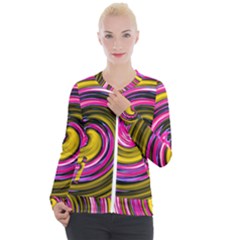 Swirl Vortex Motion Pink Yellow Casual Zip Up Jacket by HermanTelo