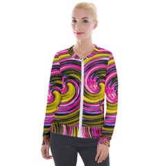 Swirl Vortex Motion Pink Yellow Velour Zip Up Jacket