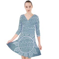 Sun Abstract Summer Quarter Sleeve Front Wrap Dress