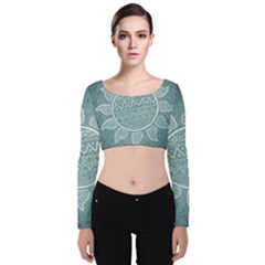 Sun Abstract Summer Velvet Long Sleeve Crop Top by HermanTelo