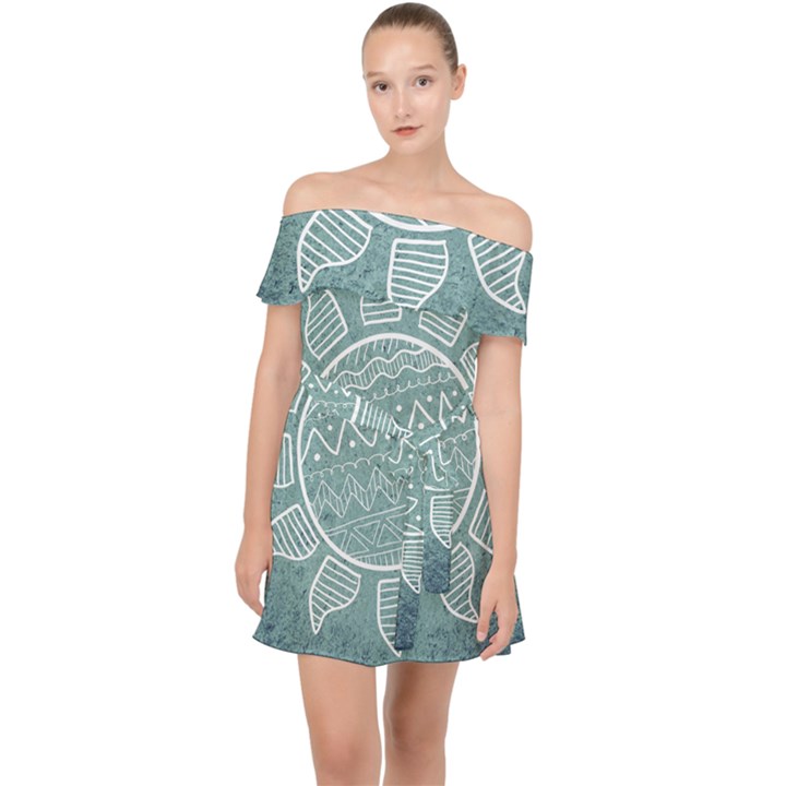 Sun Abstract Summer Off Shoulder Chiffon Dress