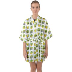 St Patricks Day Background Symbols Quarter Sleeve Kimono Robe