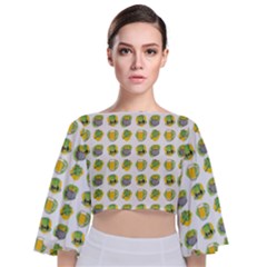 St Patricks Day Background Symbols Tie Back Butterfly Sleeve Chiffon Top by HermanTelo