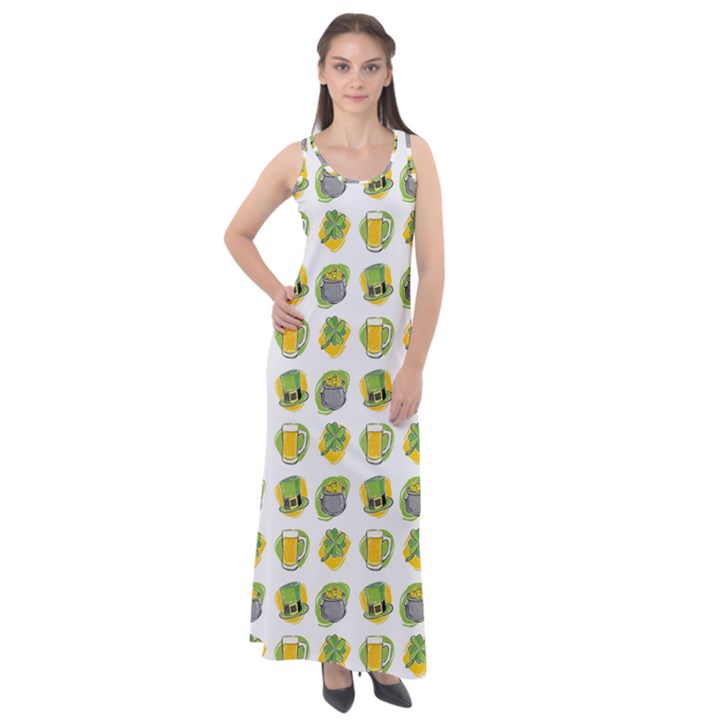 St Patricks Day Background Symbols Sleeveless Velour Maxi Dress