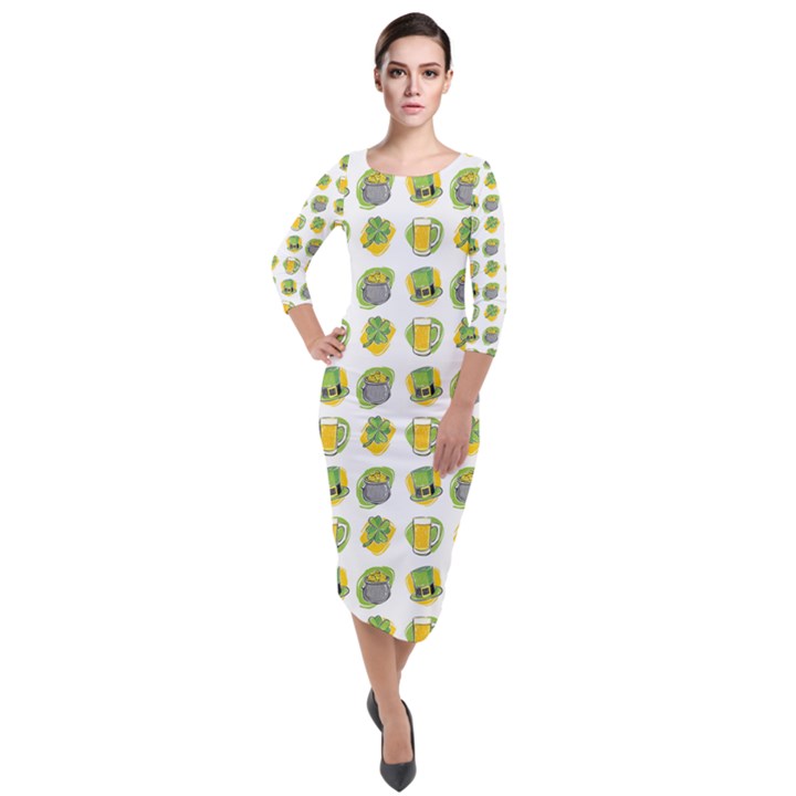 St Patricks Day Background Symbols Quarter Sleeve Midi Velour Bodycon Dress